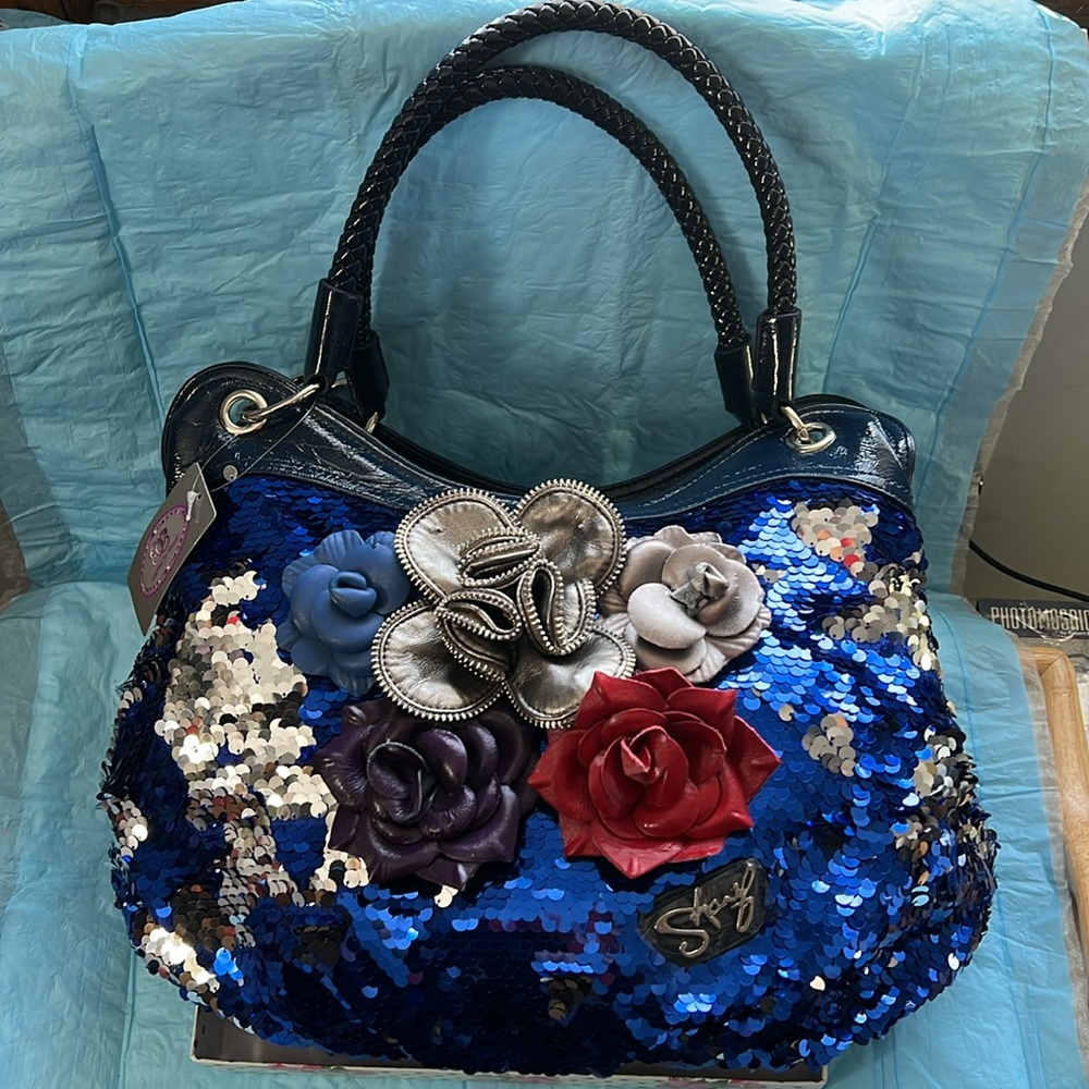 SHARIF NWT Royal Blue & Silver Sequins Statement Handbag